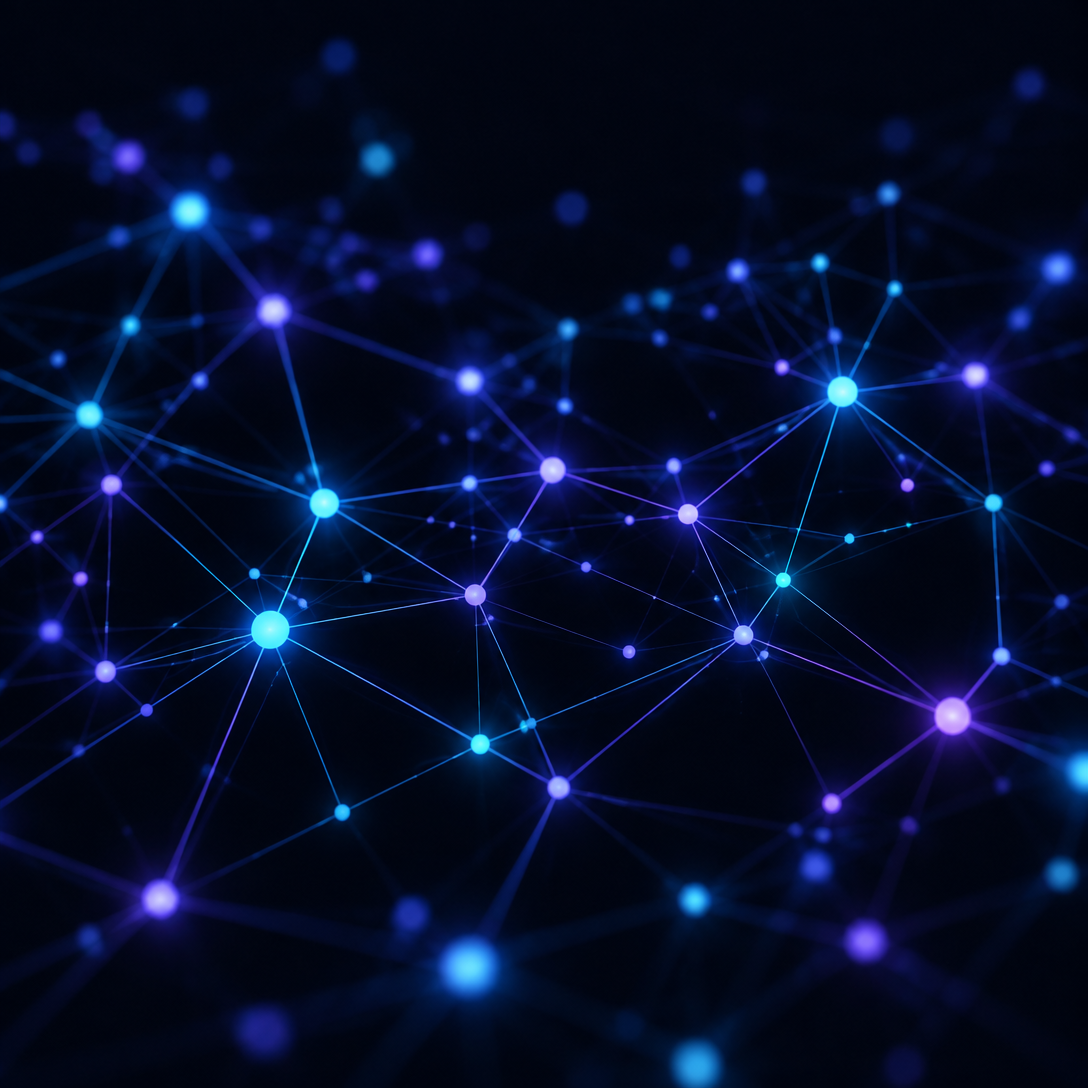 Abstract dark network of glowing nodes and connecting lines